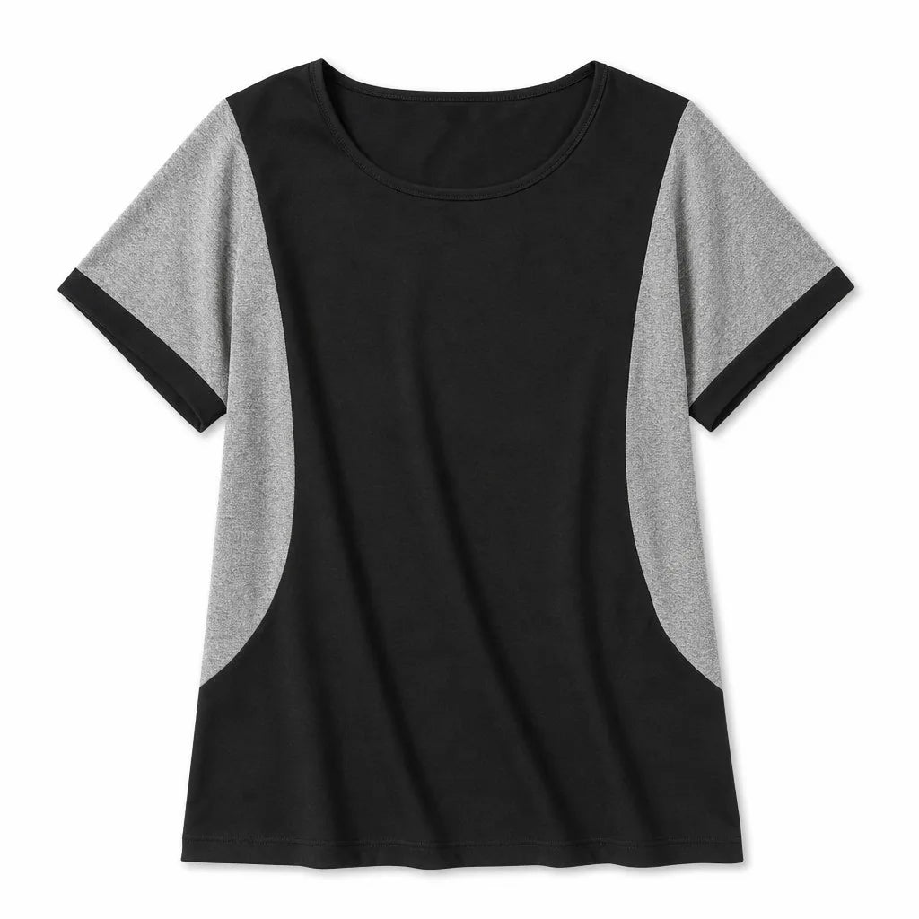 Sophia Cotton Crewneck T-Shirt - Color:Black/Grey;Size:S