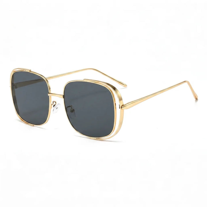 Stanhope Square Frame Shades - Color:Gold  Frame with Black Gray Lenses