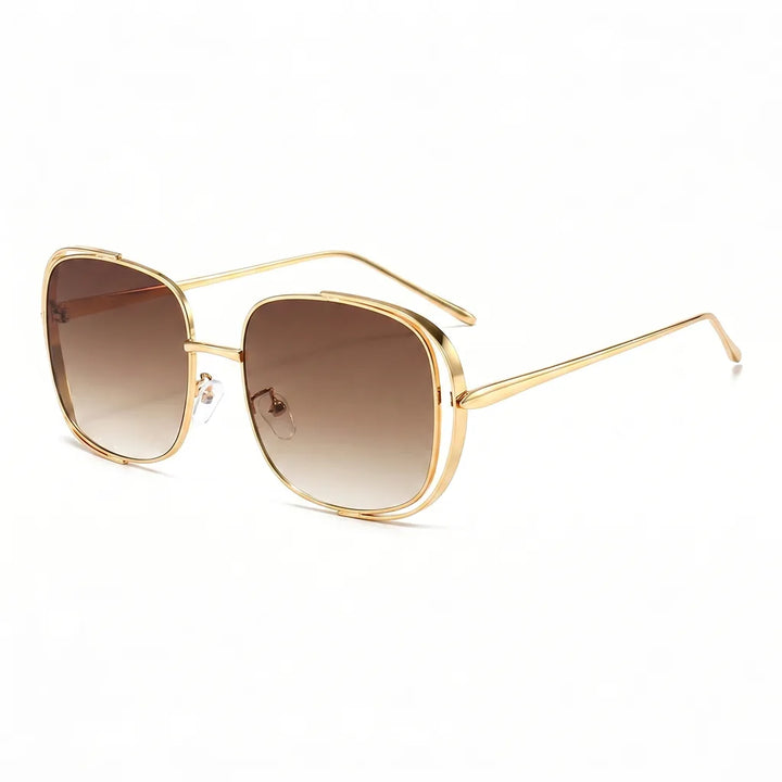 Stanhope Square Frame Shades - Color:Gold Frame with Gradient Brown Lenses