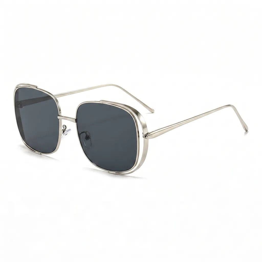 Stanhope Square Frame Shades - Color:Silver Frame with Black Gray Lenses