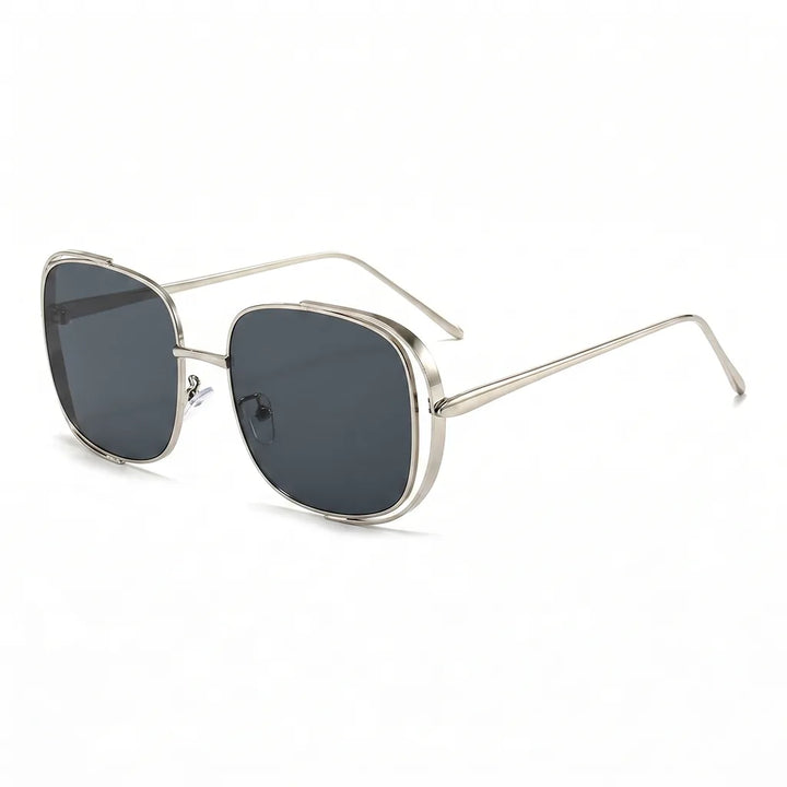 Stanhope Square Frame Shades - Color:Silver Frame with Black Gray Lenses