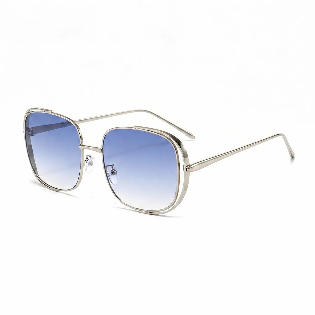 Stanhope Square Frame Shades - Color:Silver Frame with Gradient Blue Lenses