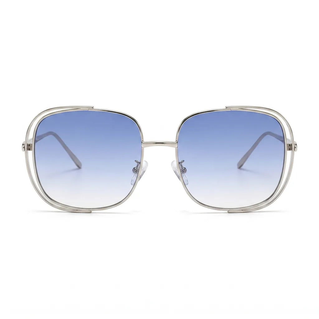 Women's C2 Silver Frame with Gradient Blue Lenses Stanhope Square Frame Shades
