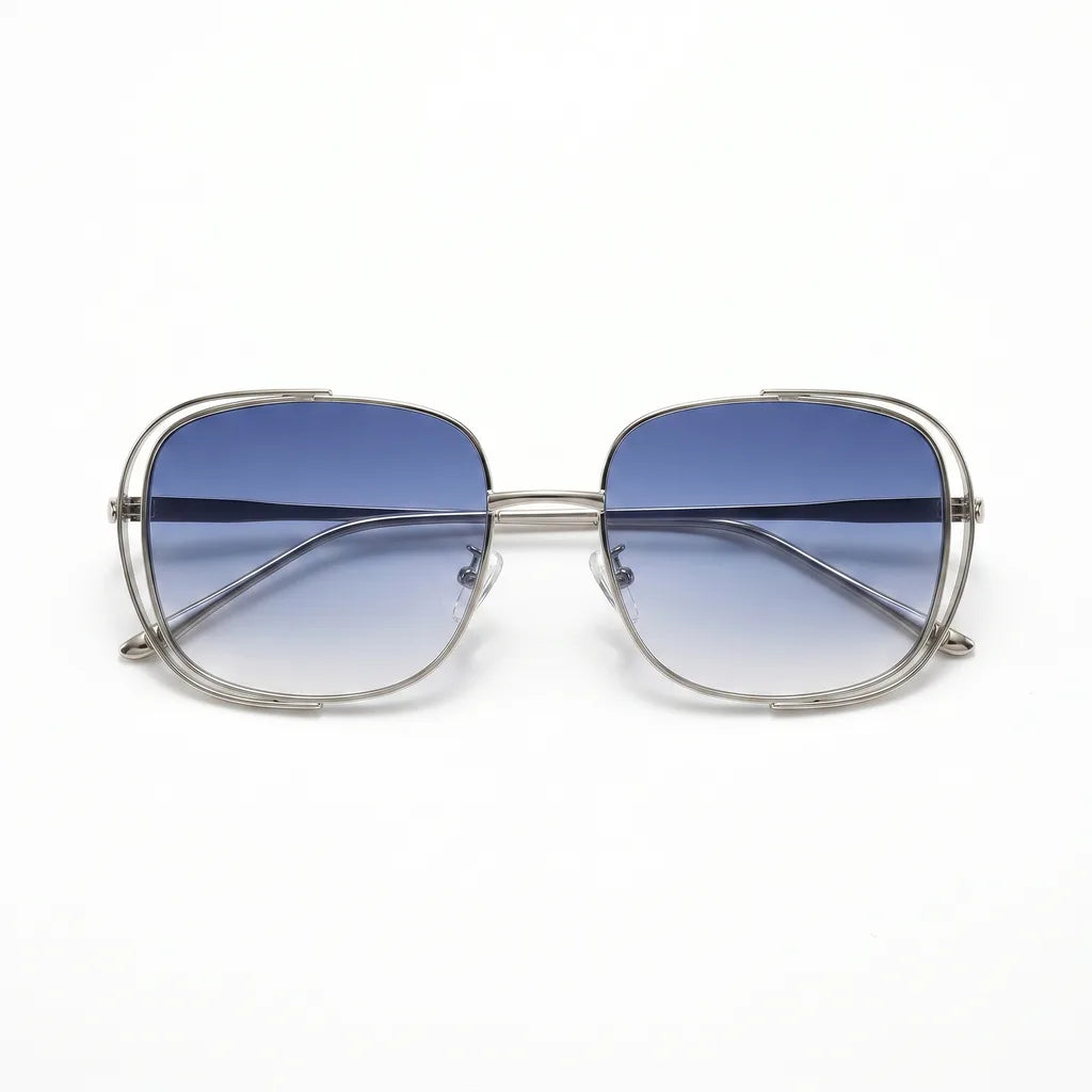 Women's C2 Silver Frame with Gradient Blue Lenses Stanhope Square Frame Shades