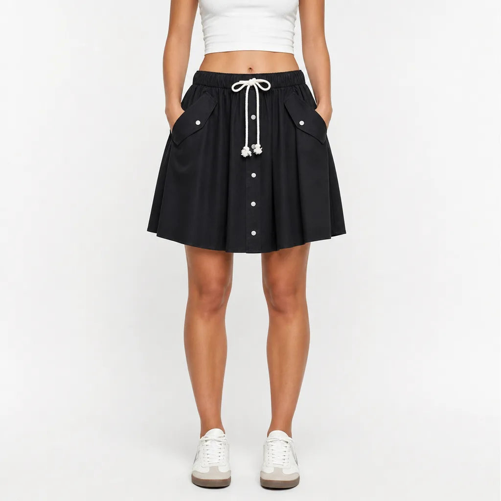 Women's Black navy Cartwright Gathered Midi Skirt