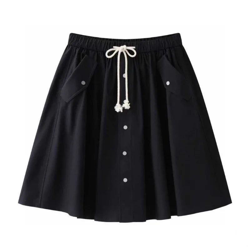 Stella Gathered Midi Skirt - Color:Black navy;Size:XS