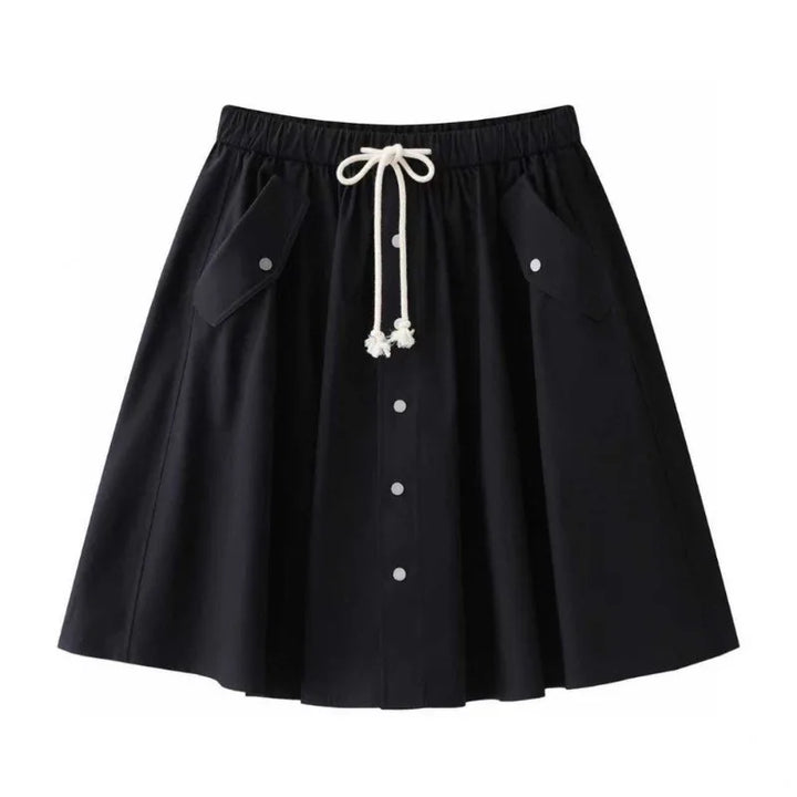 Stella Gathered Midi Skirt - Color:Black navy;Size:XS