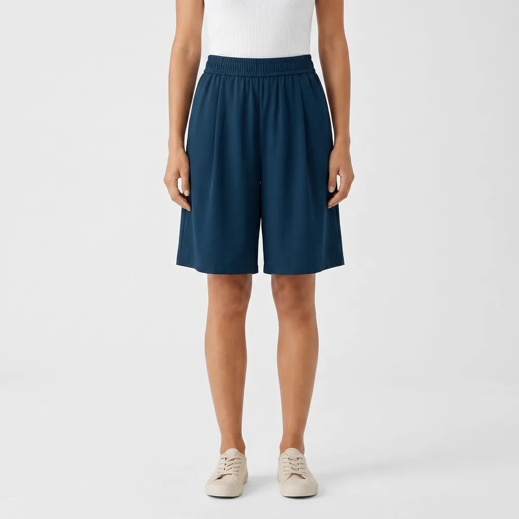 Women's Navy Stratton Flowy Bermuda Shorts