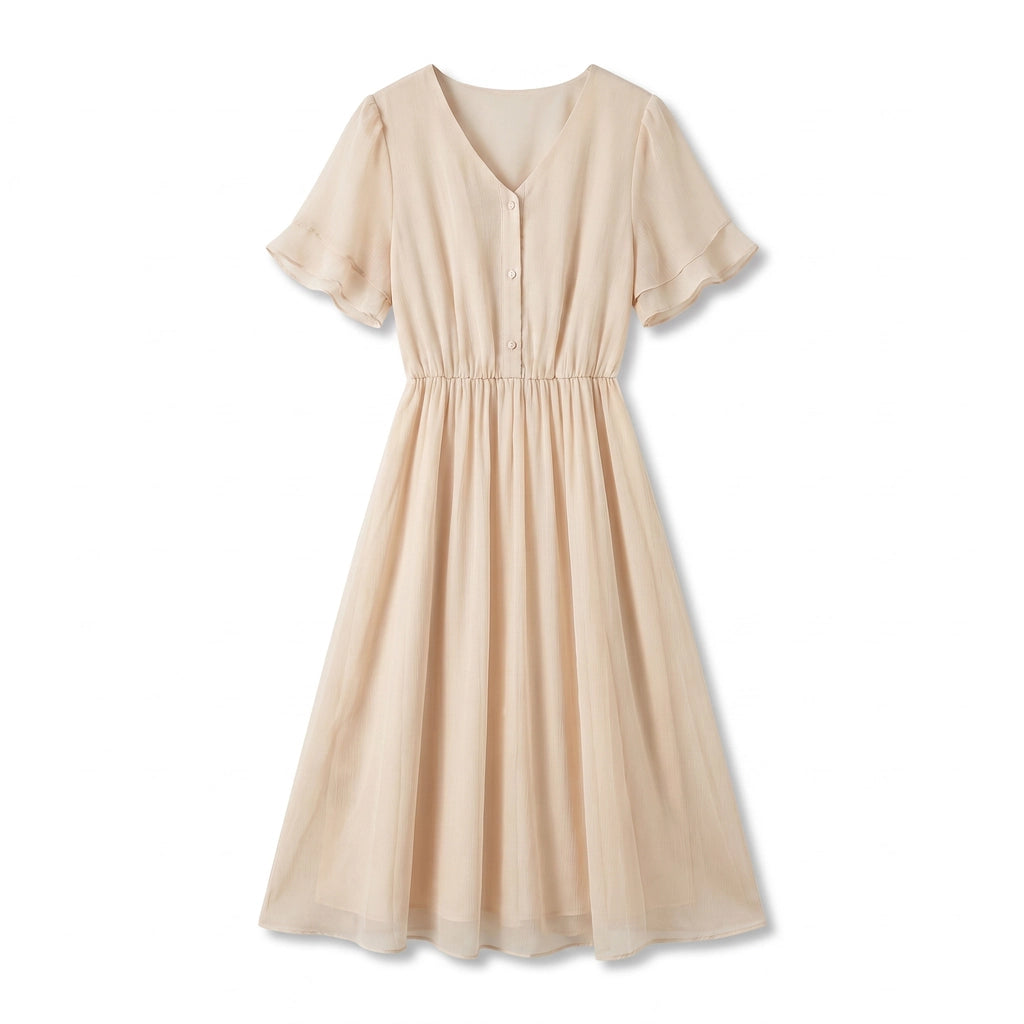 Sumaya Chiffon Dress - Color:Apricot;Size:S