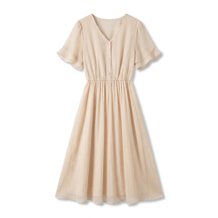 Sumaya Chiffon Dress - Color:Apricot;Size:S