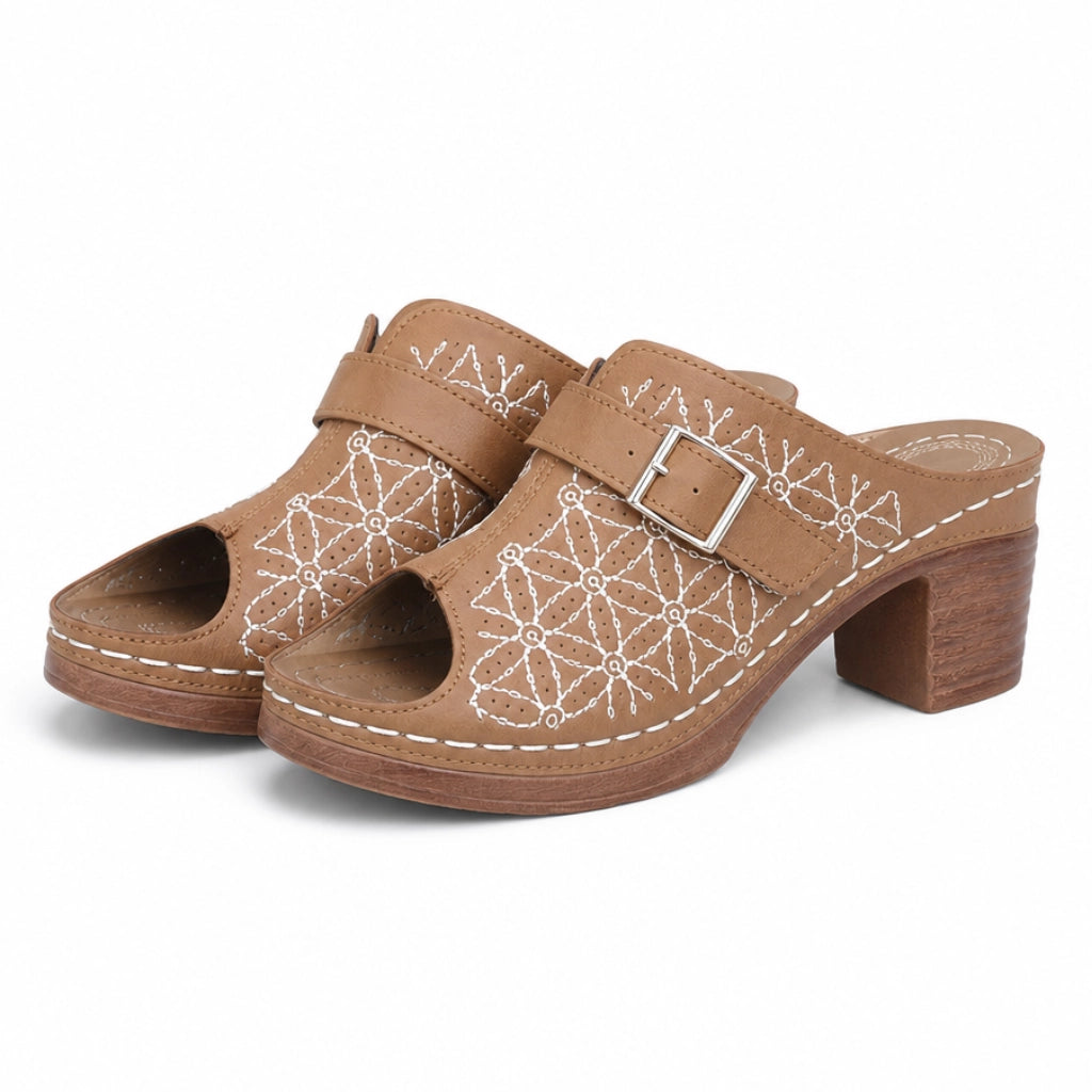 Carolina Buckle Heels - Color:Tan;Size:36