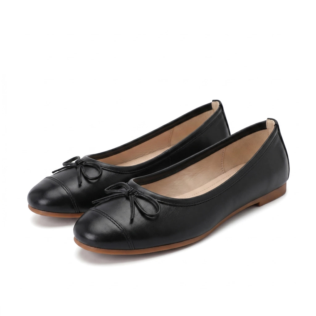 Tessa Bow Ballet Flats - Color:Black;Size:35