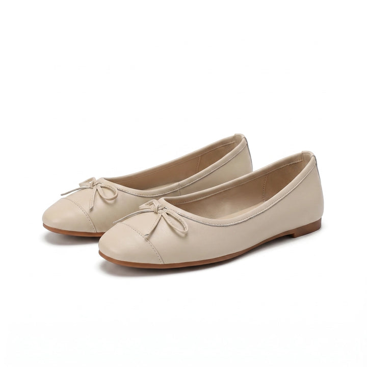 Tessa Bow Ballet Flats - Color:Cream;Size:35