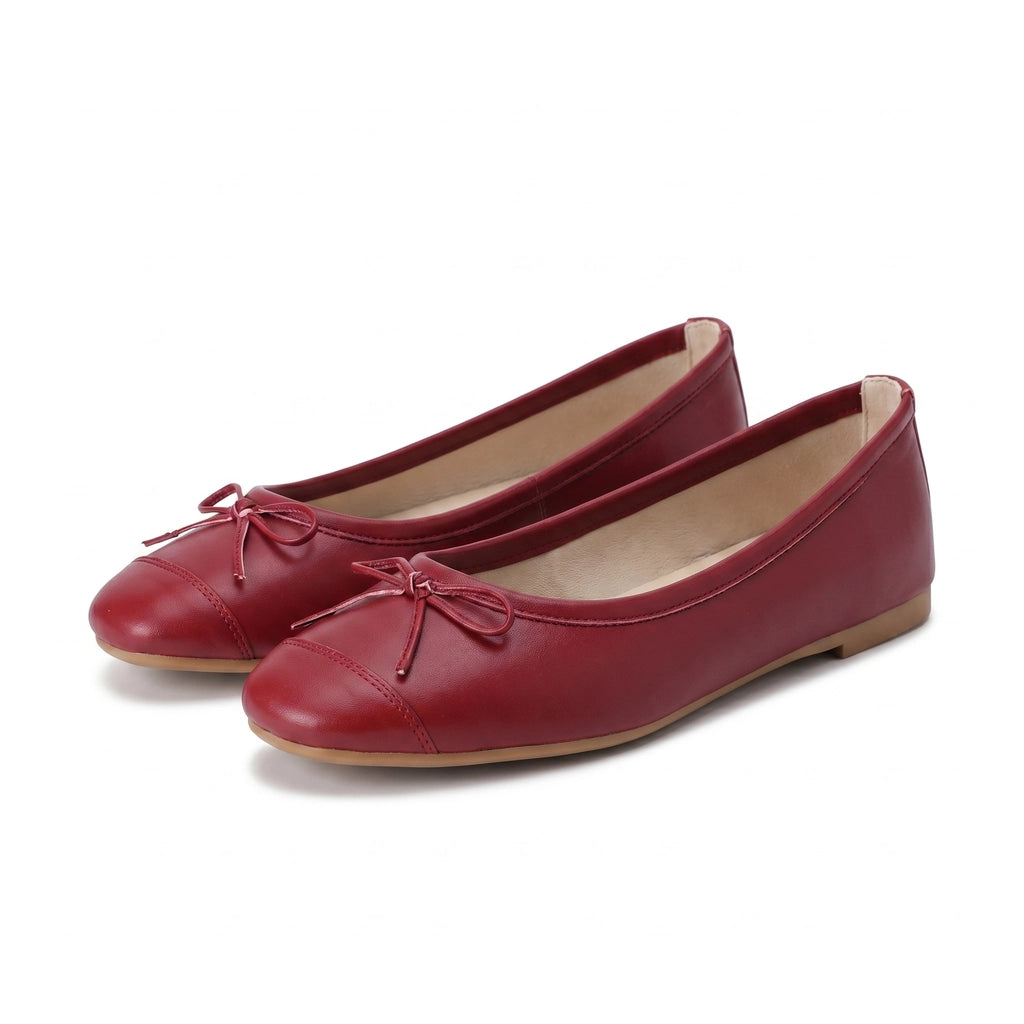 Tessa Bow Ballet Flats - Color:Red;Size:35