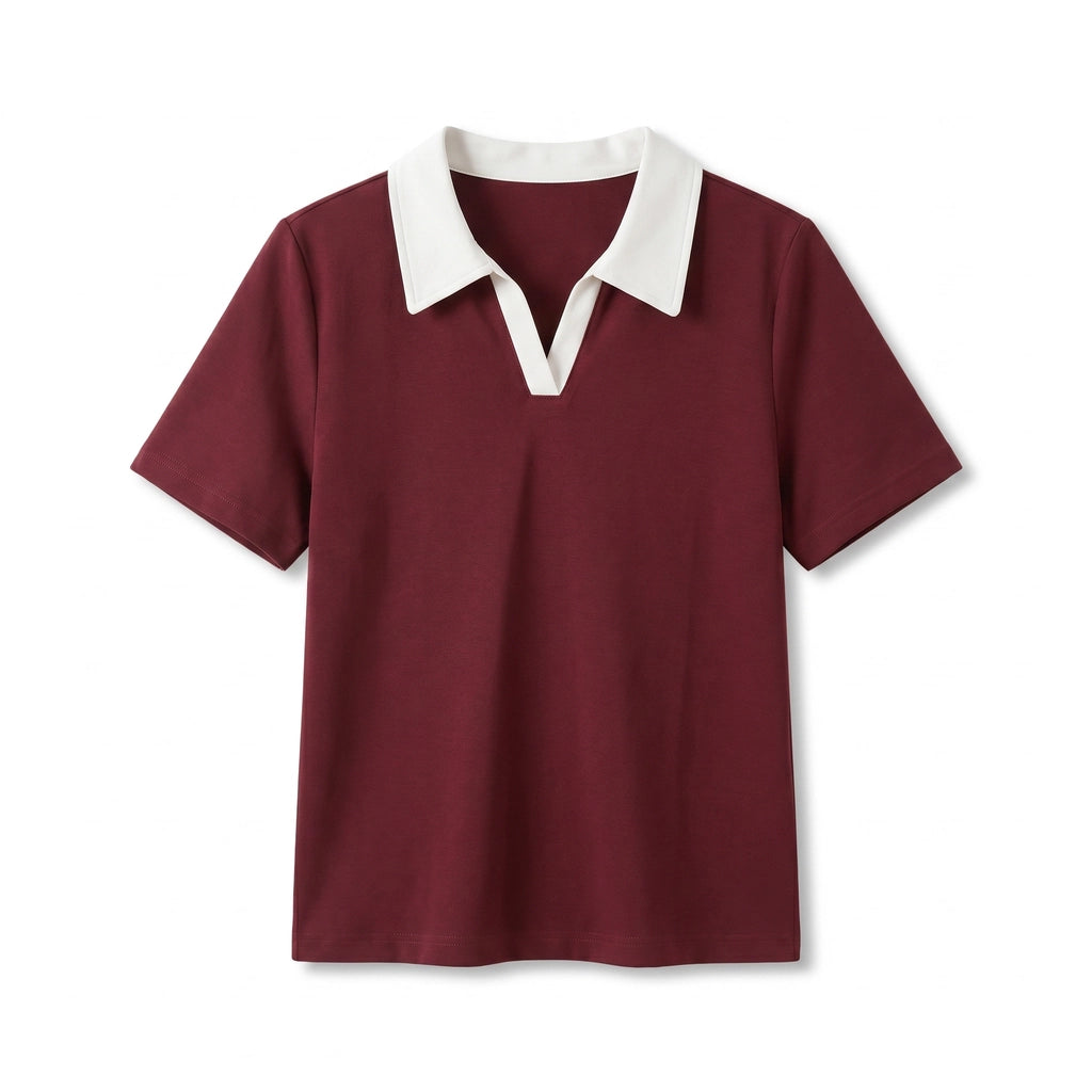 Thalia Polo Shirt - Color:Dark Red;Size:S