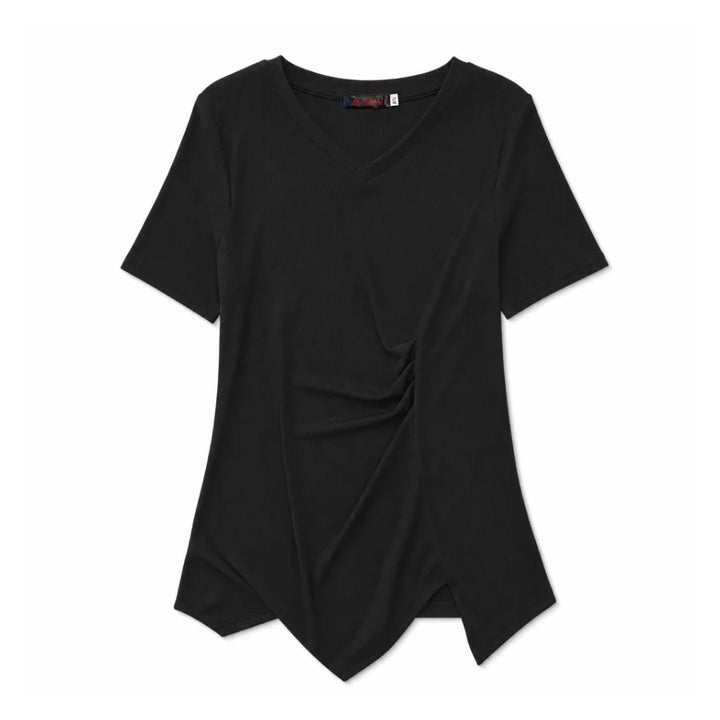 Valerie Pleated Cotton Blouse - Color:Black;Size:3XL