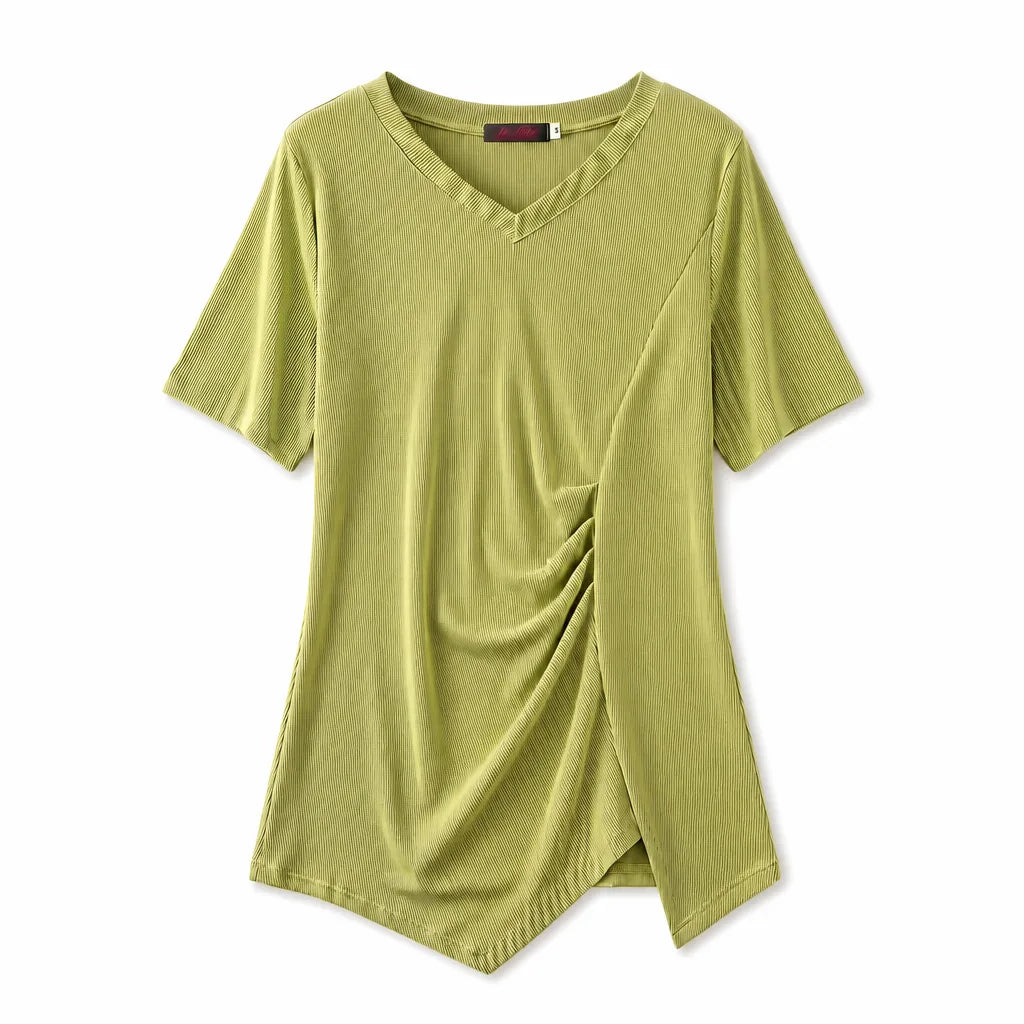 Valerie Pleated Cotton Blouse - Color:Grass Green;Size:3XL