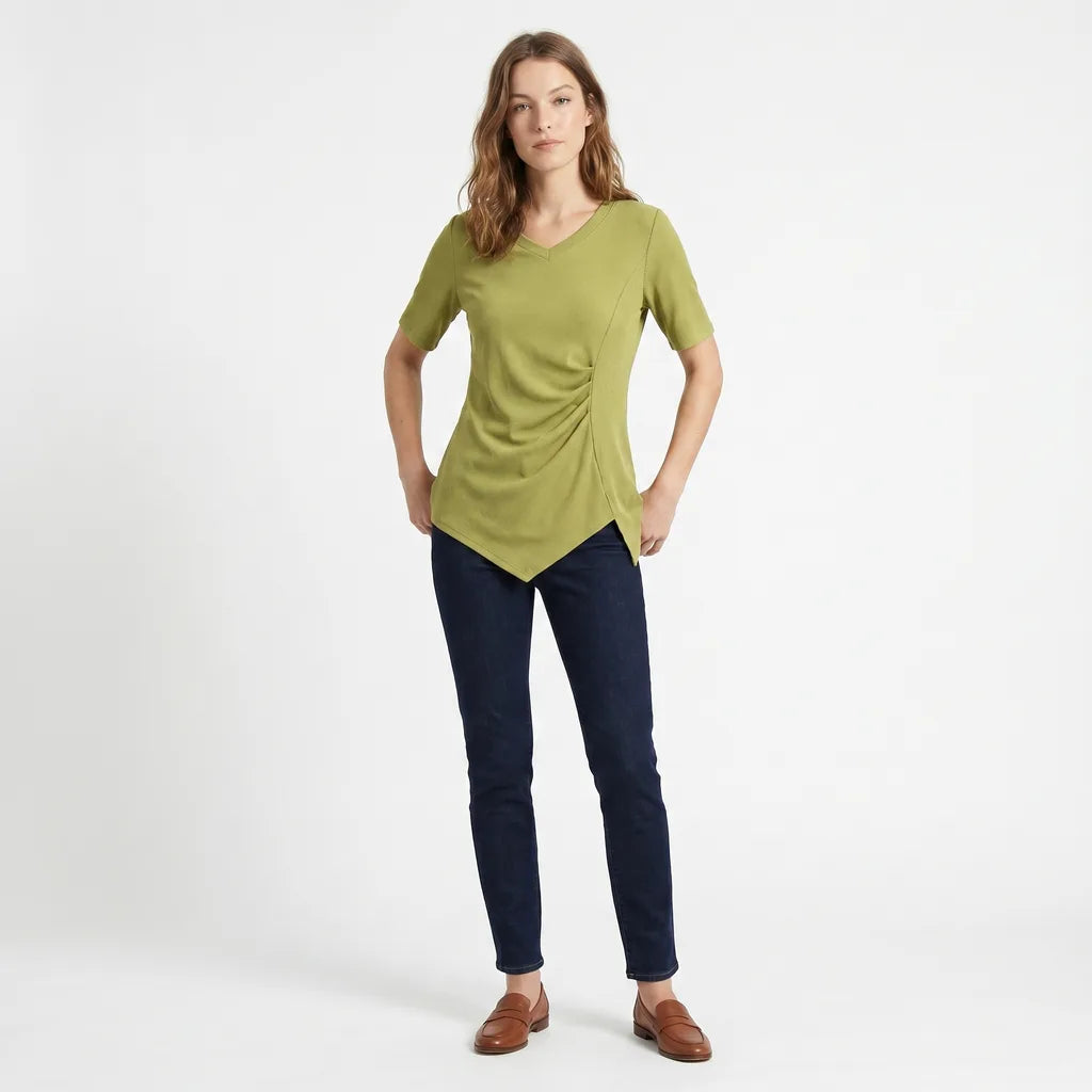 Grass Green Callahan Pleated Cotton T-Shirt 4