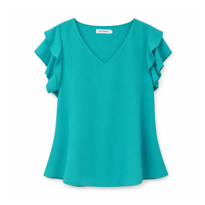 Valerie Ruffle Sleeve Blouse - Color:Blue;Size:S