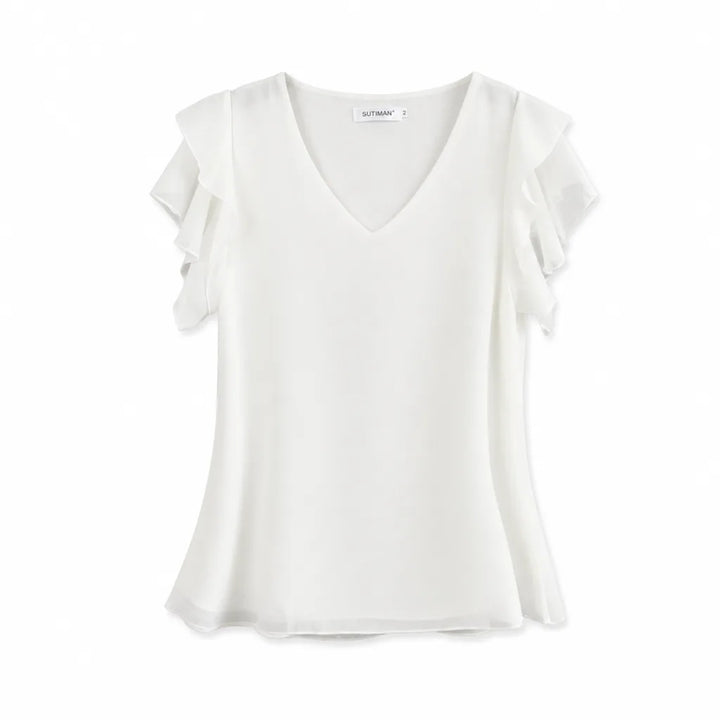 Valerie Ruffle Sleeve Blouse - Color:White;Size:S