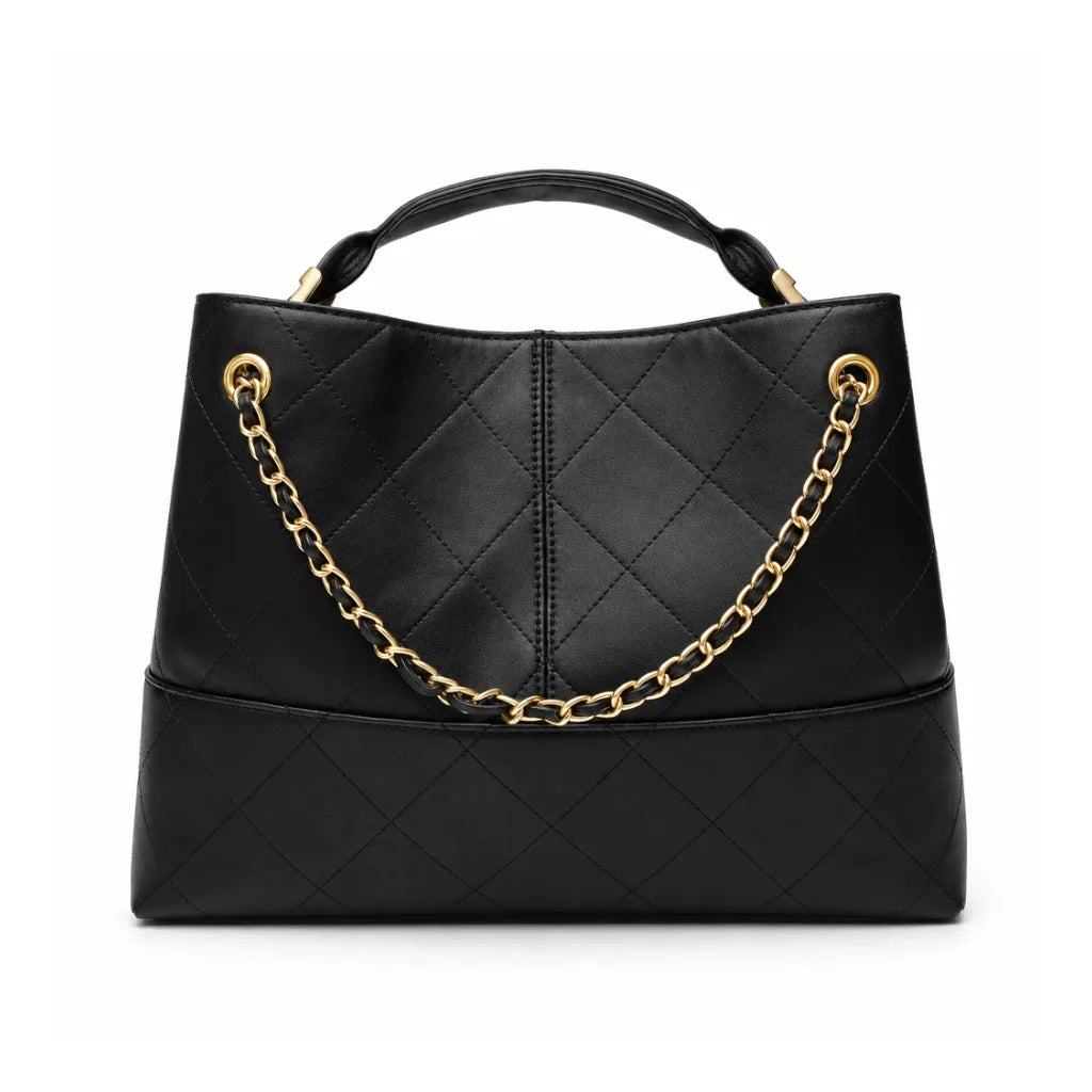 Veronica Quilted Chain Tote - Color:Black;Size:11" x 4" x 6"
