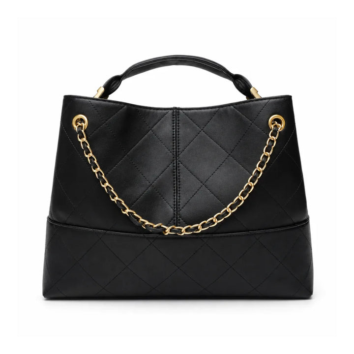 Veronica Quilted Chain Tote - Color:Black;Size:11" x 4" x 6"
