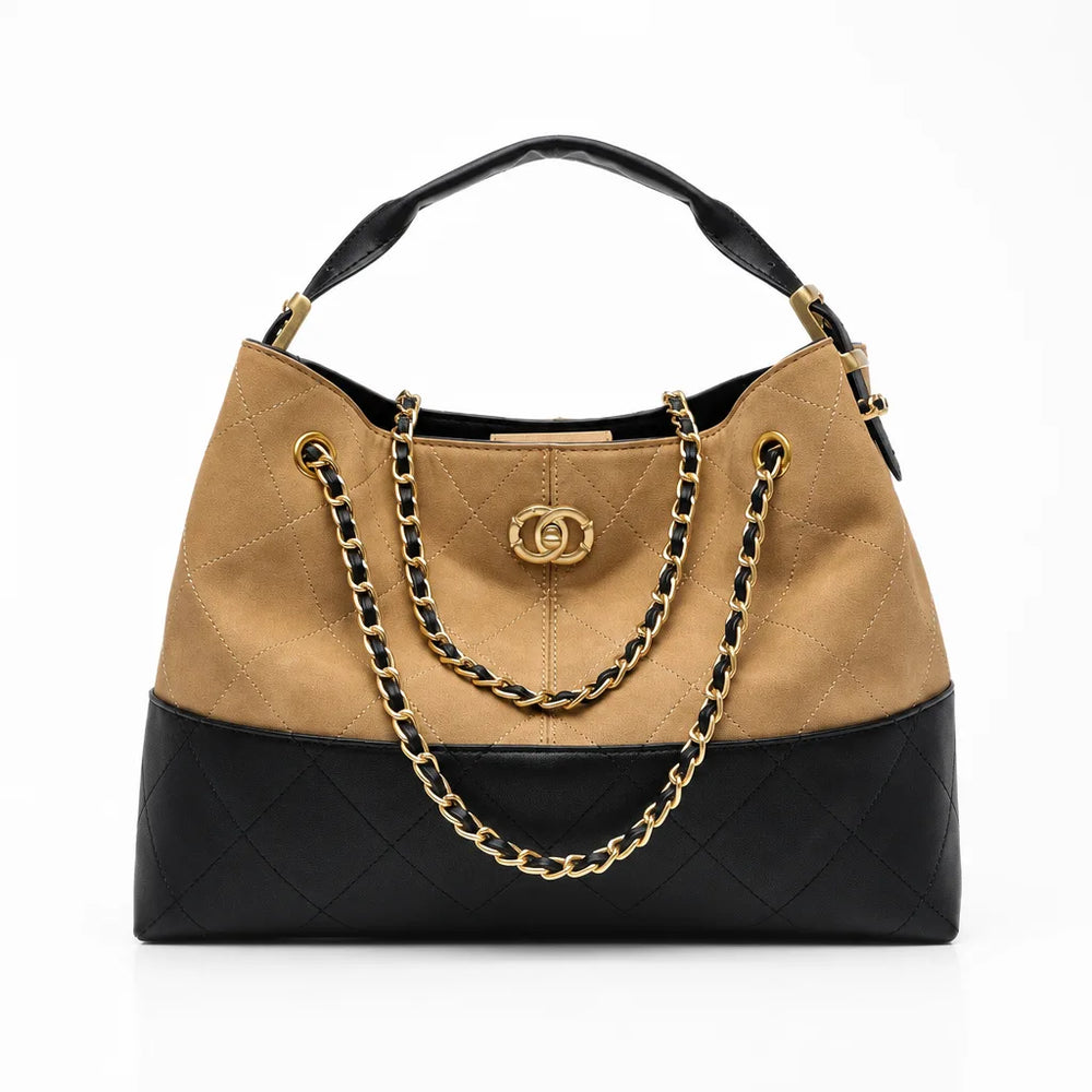 Women's Brown / Black Veronica Quilted Chain Tote
