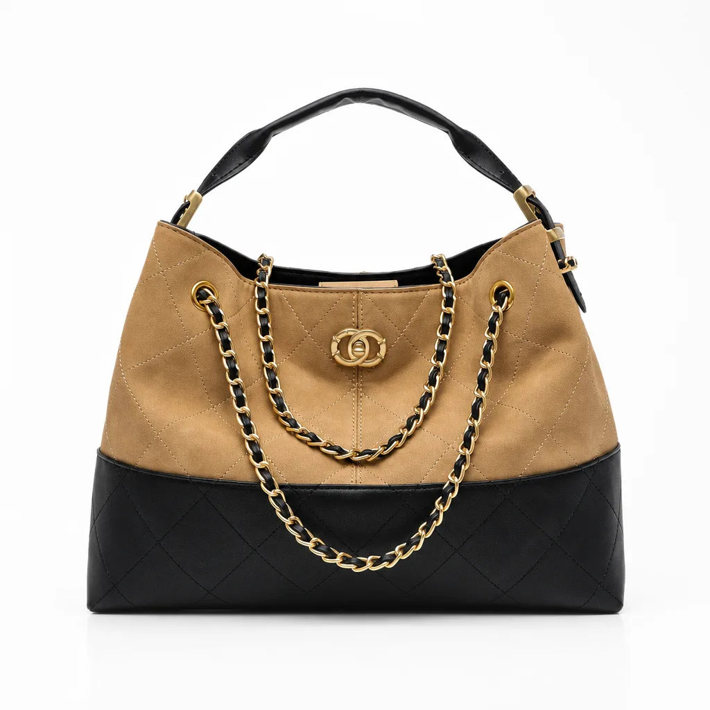 Women's Brown / Black Veronica Quilted Chain Tote
