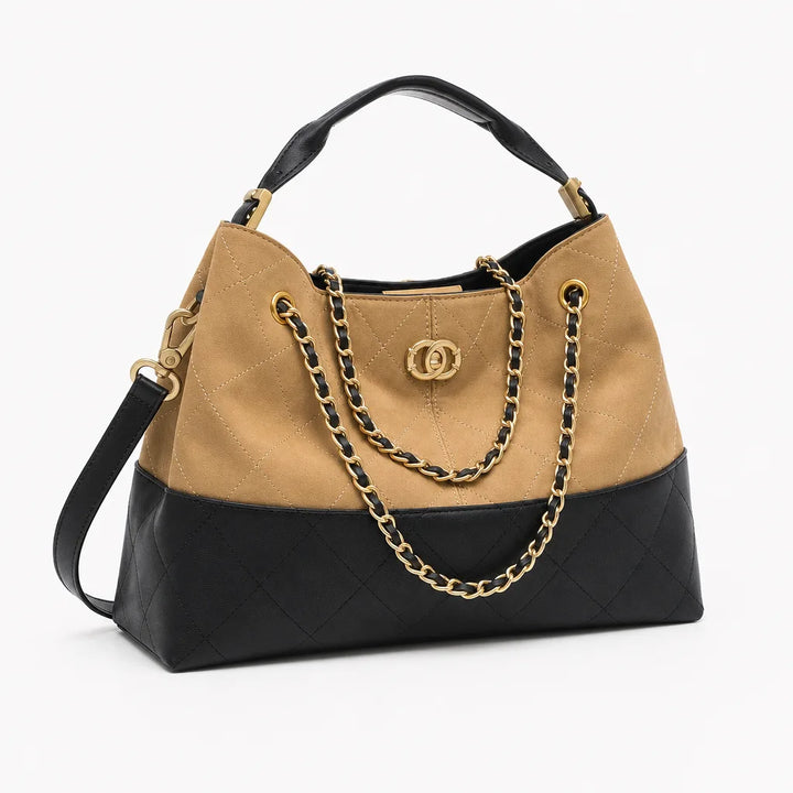 Veronica Quilted Chain Tote - Color:Brown/Black;Size:11" x 4" x 6"
