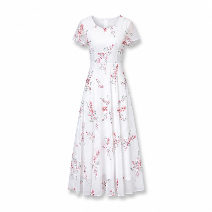 Victoria Floral Midi Dress - Color:White;Size:S