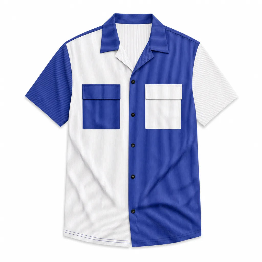 Wesley Colorblock Shirt - Color:Blue/White;Size:XS