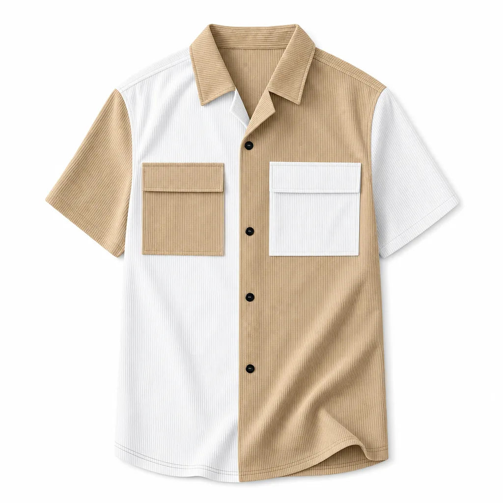 Wesley Colorblock Shirt - Color:Khaki/White;Size:XS