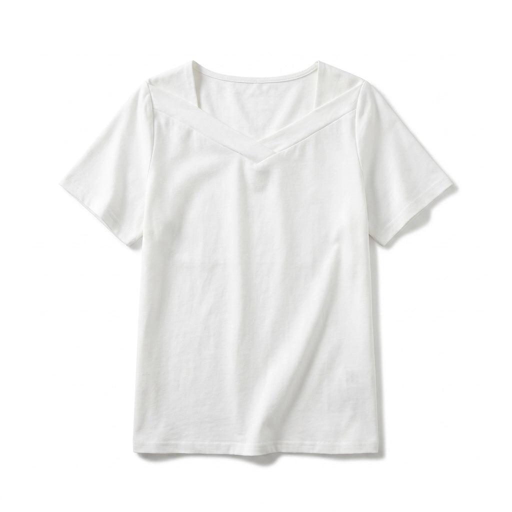 Sylvia V-Neck  T-Shirt - Color:White;Size:XS