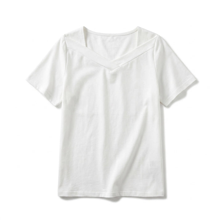 Sylvia V-Neck  T-Shirt - Color:White;Size:XS