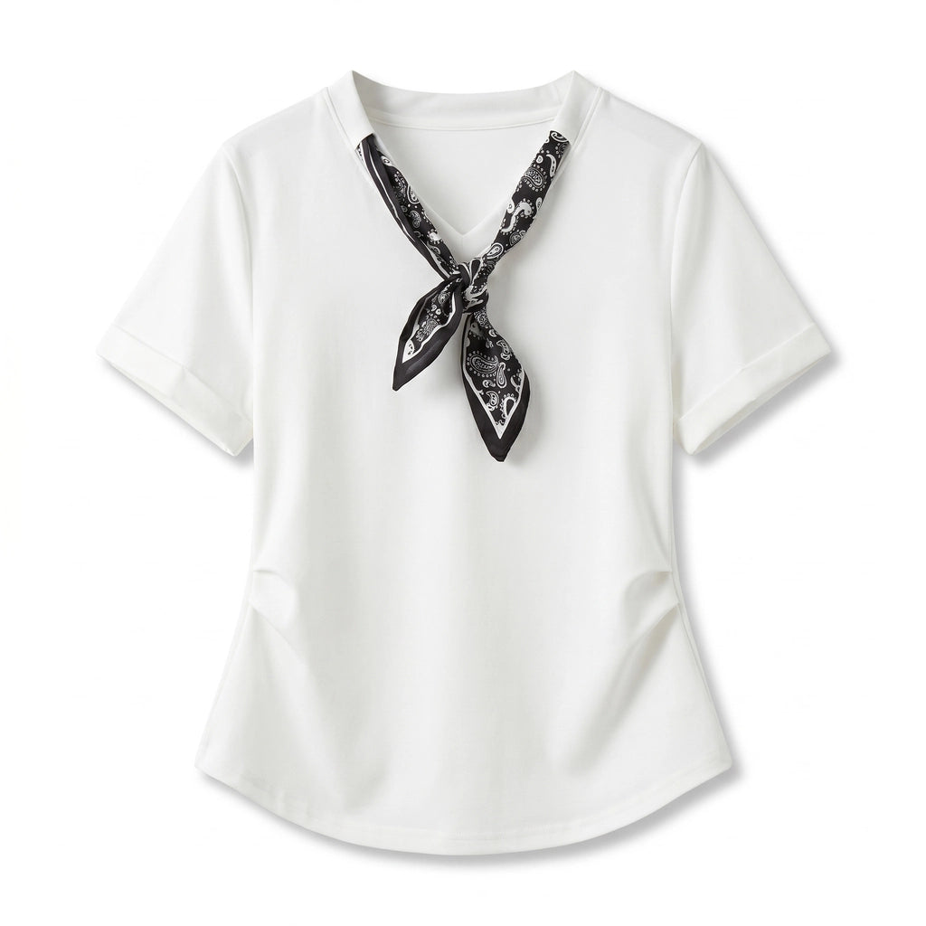 Margaret Scarf Trim Polo-Shirt  - Color:White;Size:XS