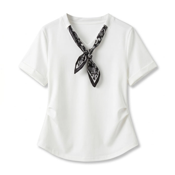 Margaret Scarf Trim Polo-Shirt  - Color:White;Size:XS