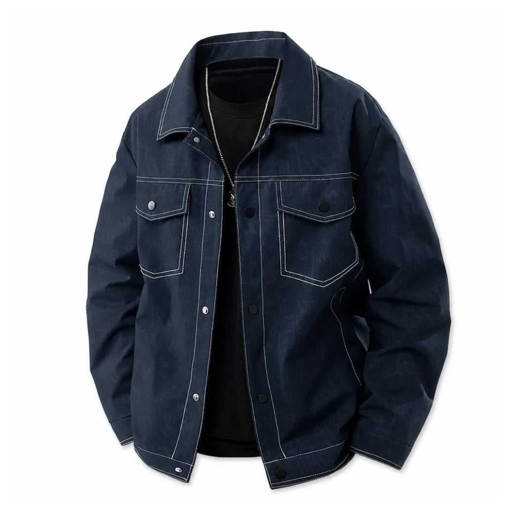 Will Stitched Lapel Jacket - Color:Denim Blue;Size:S