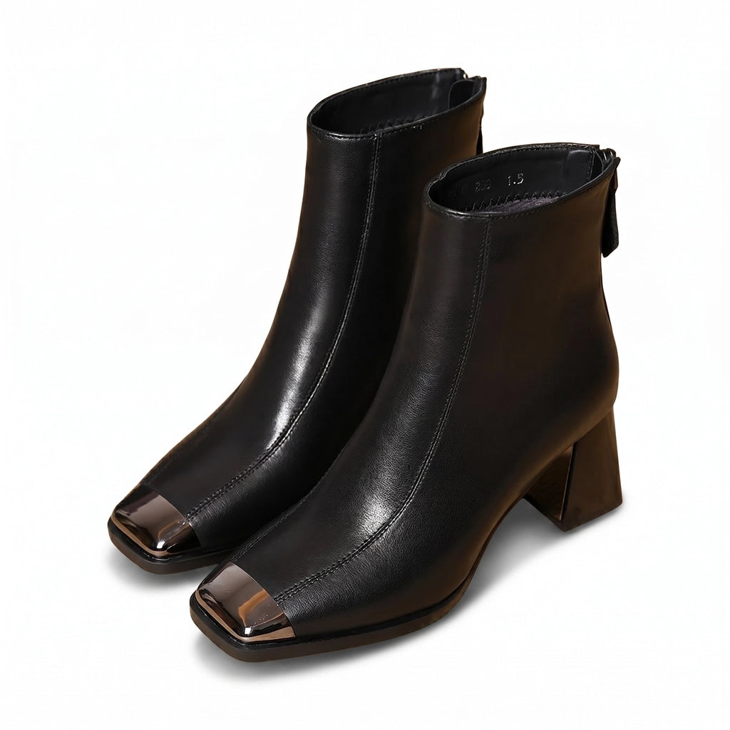 Willow Leather Square-Toe Boots - Color:Black;Size:35