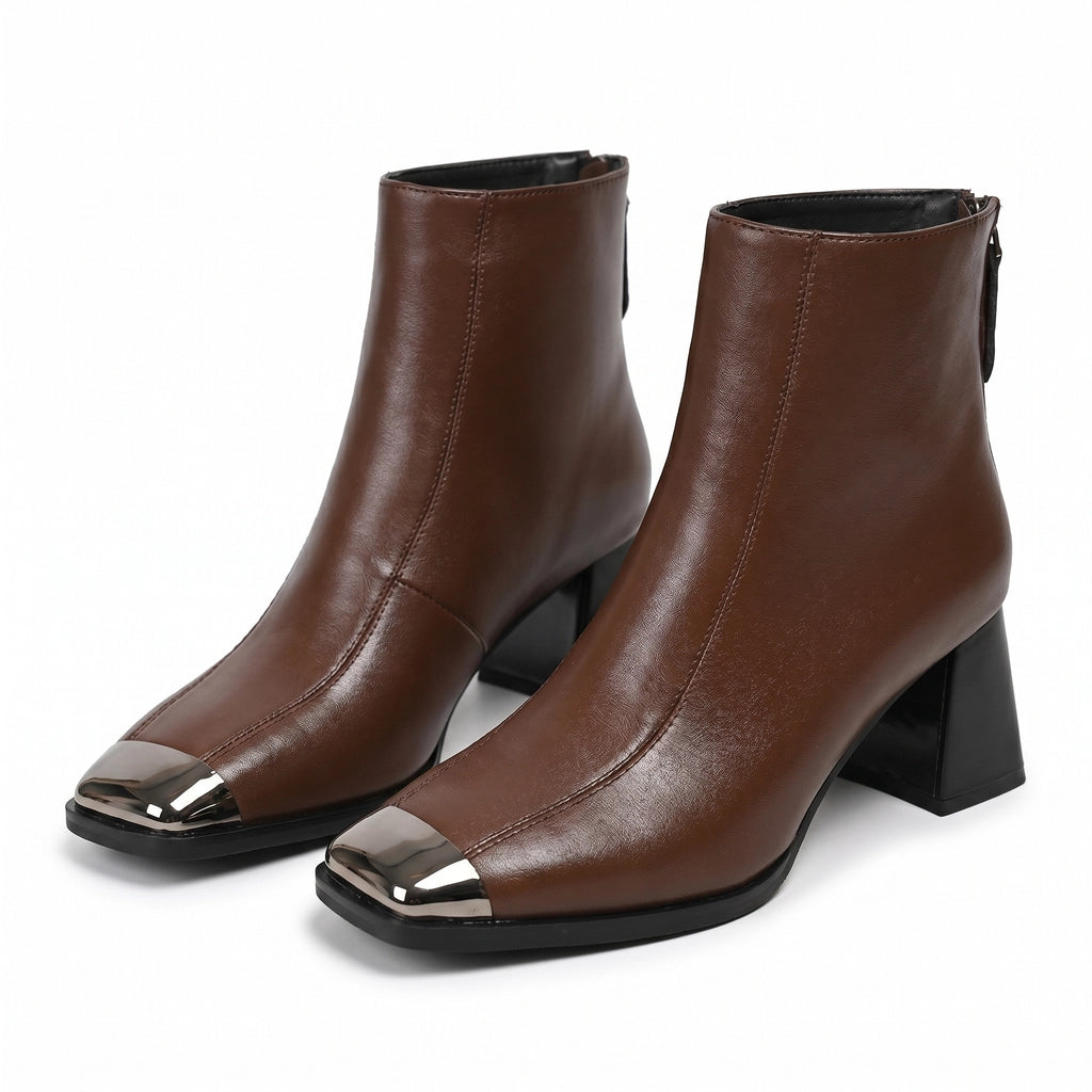 Willow Leather Square-Toe Boots - Color:Brown ;Size:35