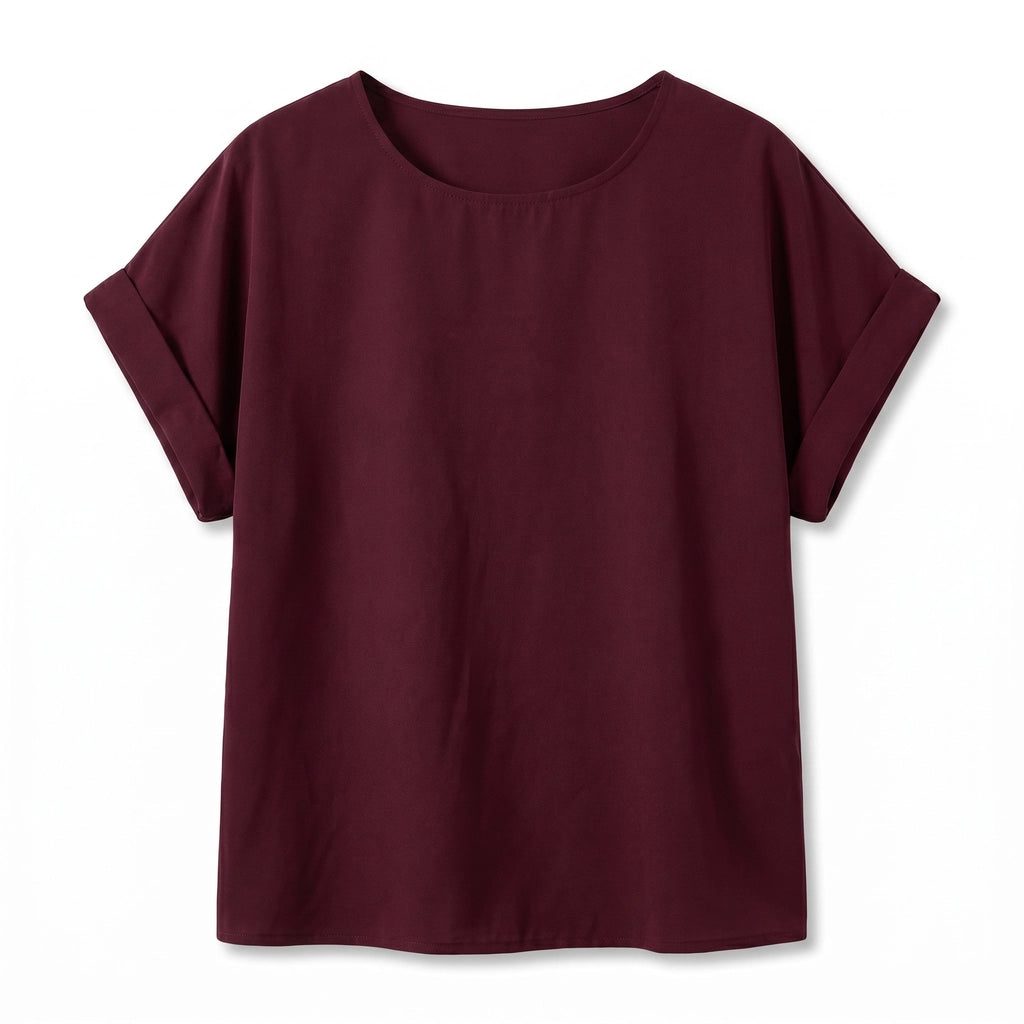 Maria Round Neck Top - Color:Wine red;Size:XL