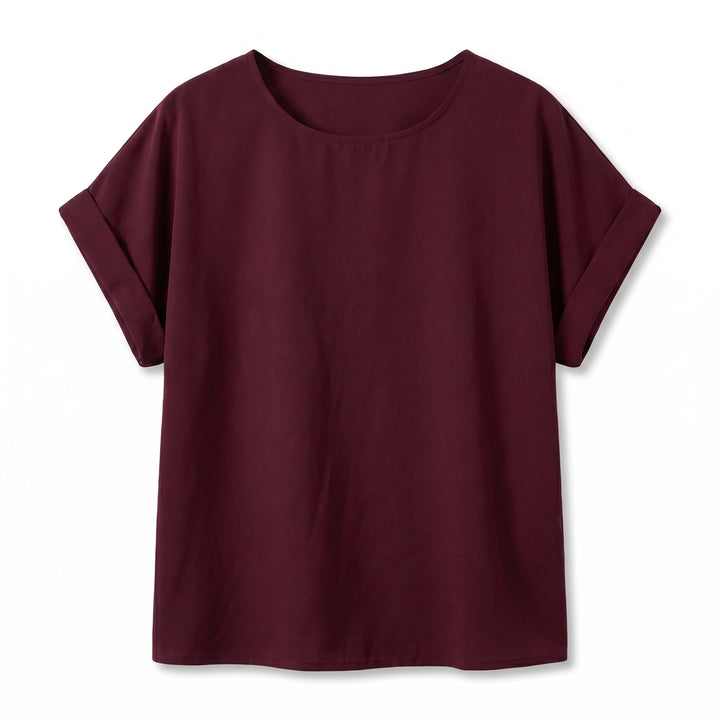 Maria Round Neck Top - Color:Wine red;Size:XL