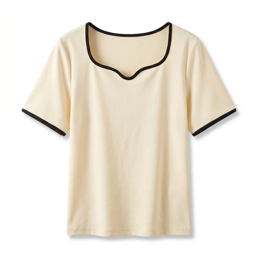 Zoe Square Neck T-Shirt - Color:Apricot;Size:S