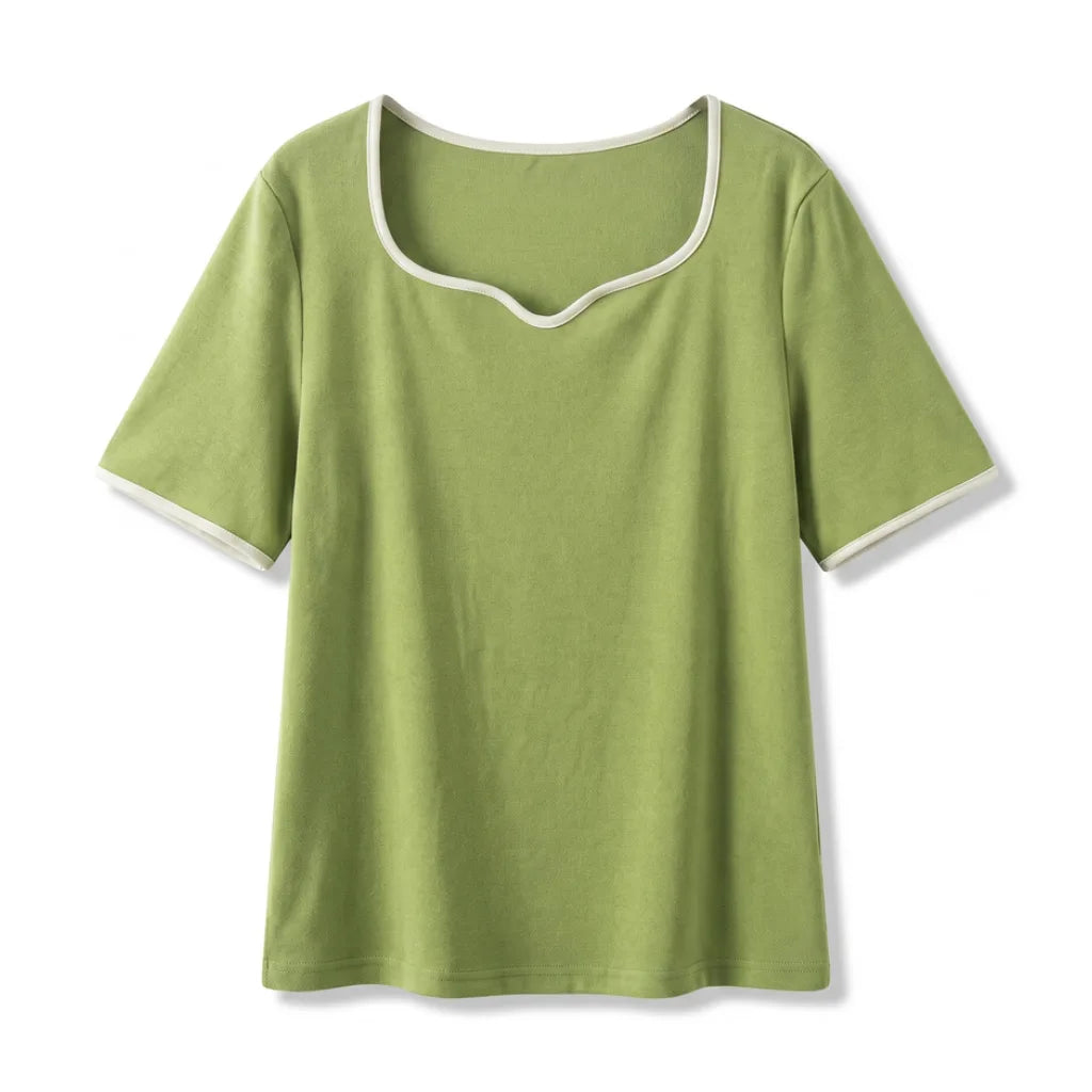 Zoe Square Neck T-Shirt - Color:Bean Green;Size:S