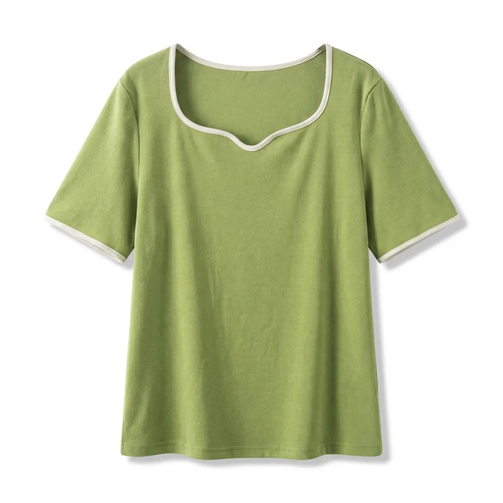 Zoe Square Neck T-Shirt - Color:Bean Green;Size:S