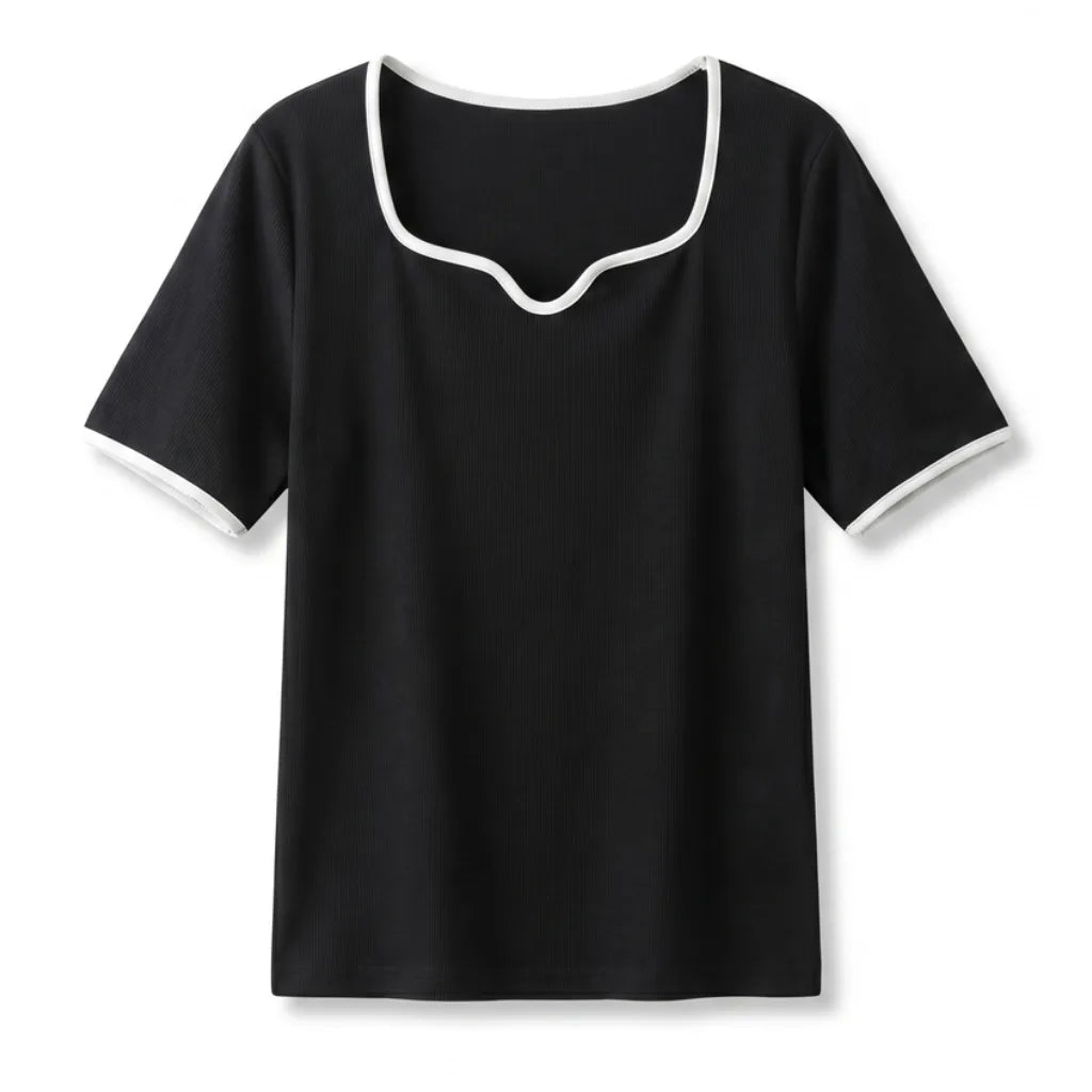 Zoe Square Neck T-Shirt - Color:Black;Size:S
